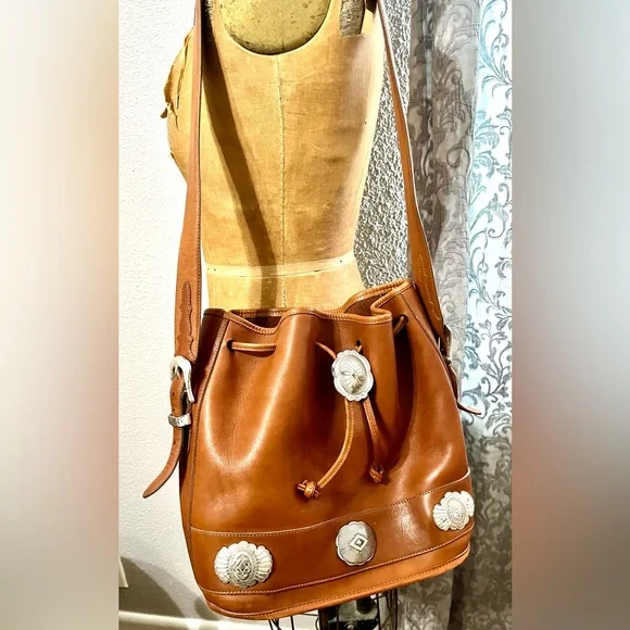 Brighton Concho Genuine Leather Bucket Bag Purse Like New - Picture 11 of 11